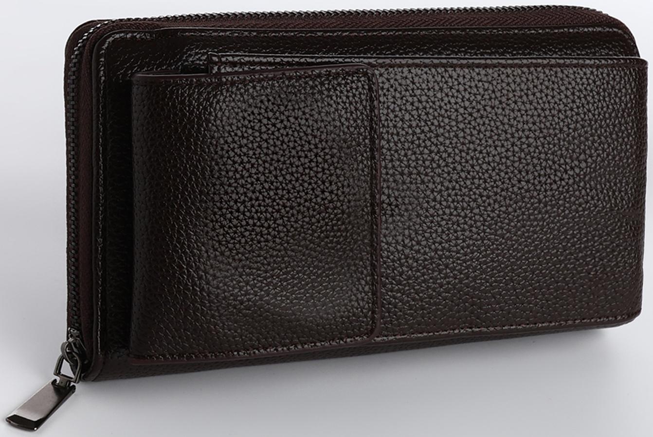 Портмоне на молнии, карман для телефона, цвет коричневый