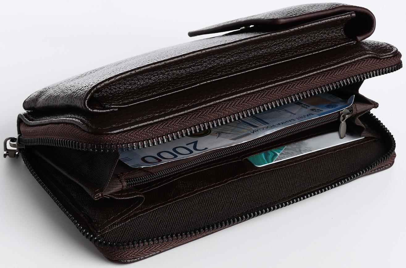 Портмоне на молнии, карман для телефона, цвет коричневый