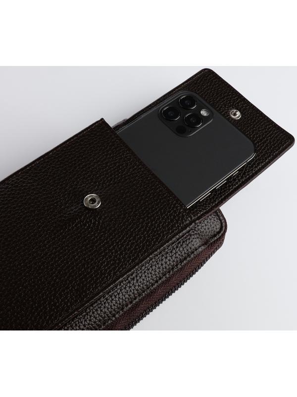 Портмоне на молнии, карман для телефона, цвет коричневый