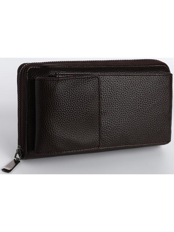 Портмоне на молнии, карман для телефона, цвет коричневый
