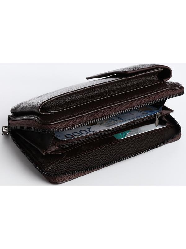 Портмоне на молнии, карман для телефона, цвет коричневый