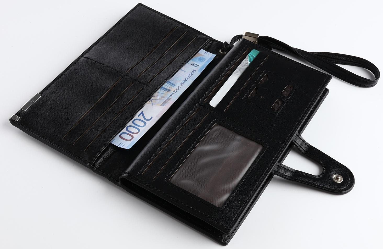 Портмоне на магните, зажим для купюр, отделение для сим-карт, цвет чёрный