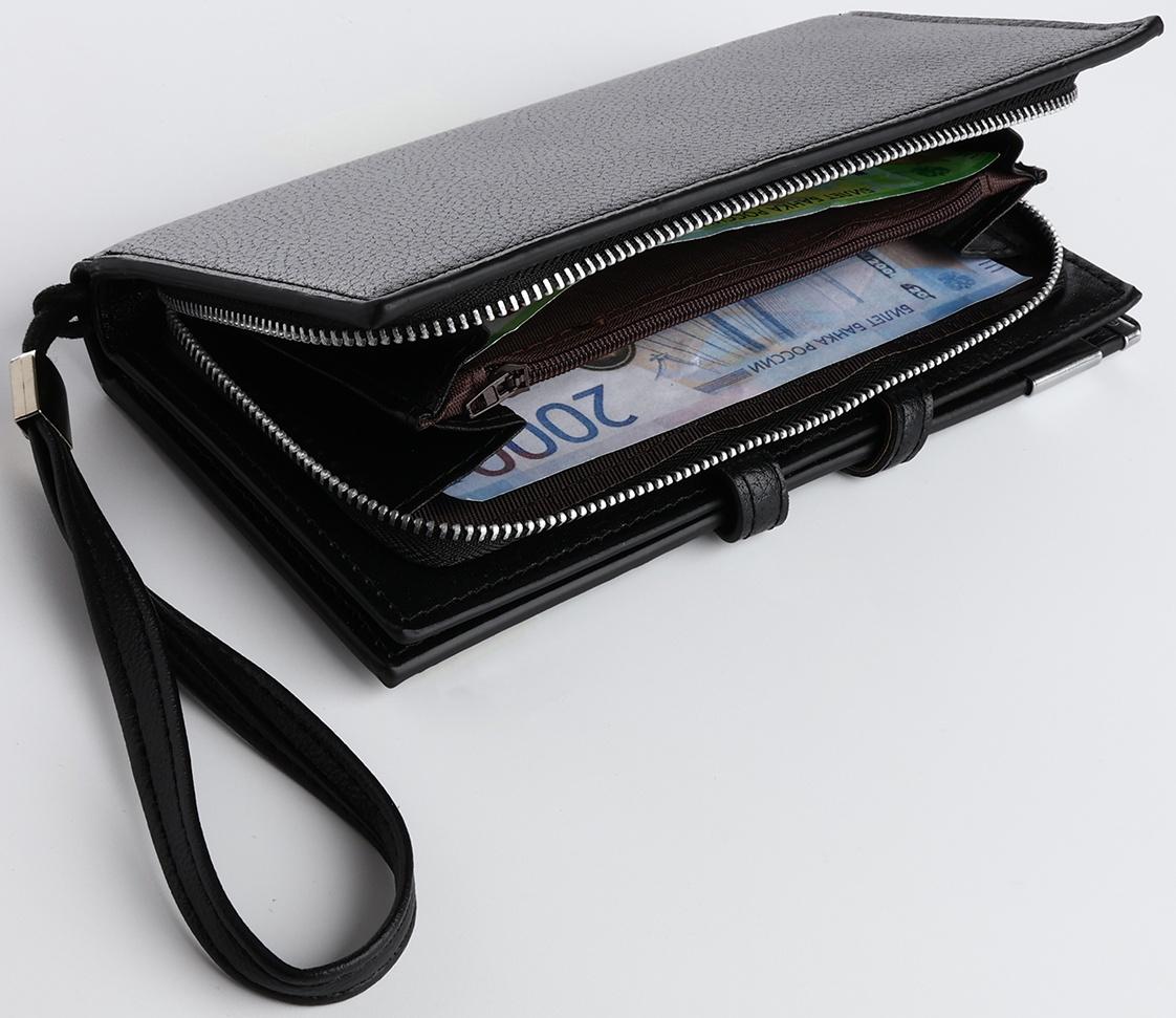 Портмоне на магните, зажим для купюр, отделение для сим-карт, цвет чёрный