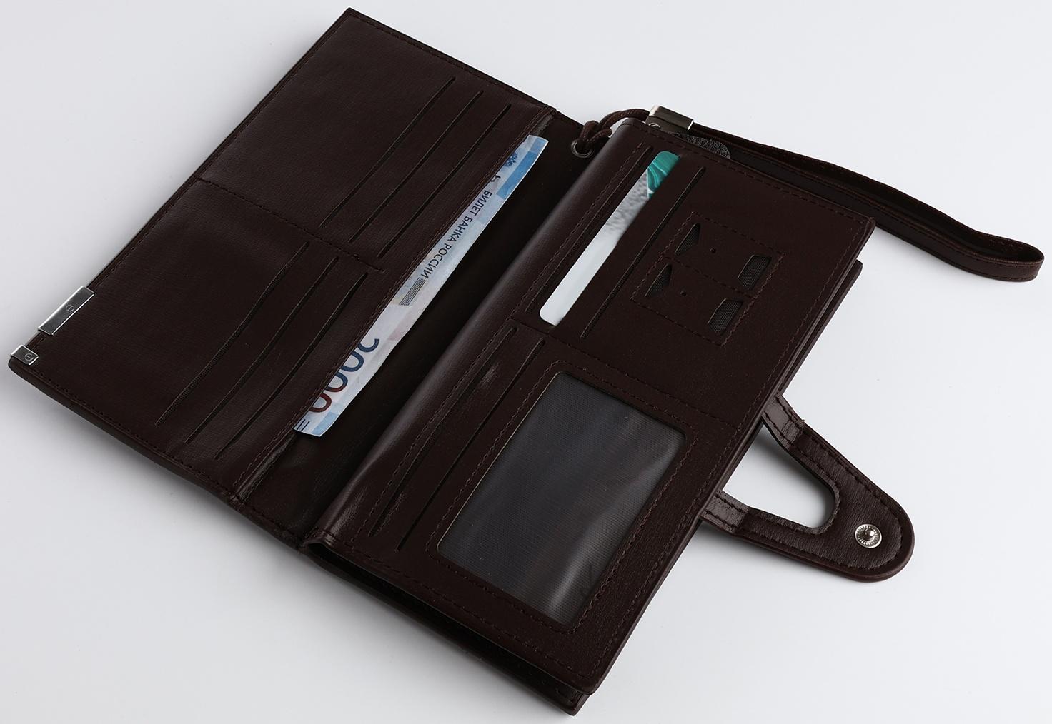 Портмоне на магните, зажим для купюр, отделение для сим-карт, цвет коричневый