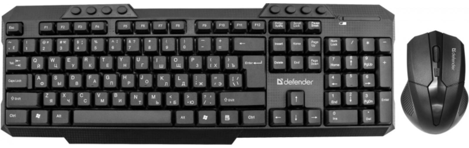 Комплект клавиатура и мышь DEFENDER Jakarta C-805, беспровод, мембран, 1600dpi, USB, черный