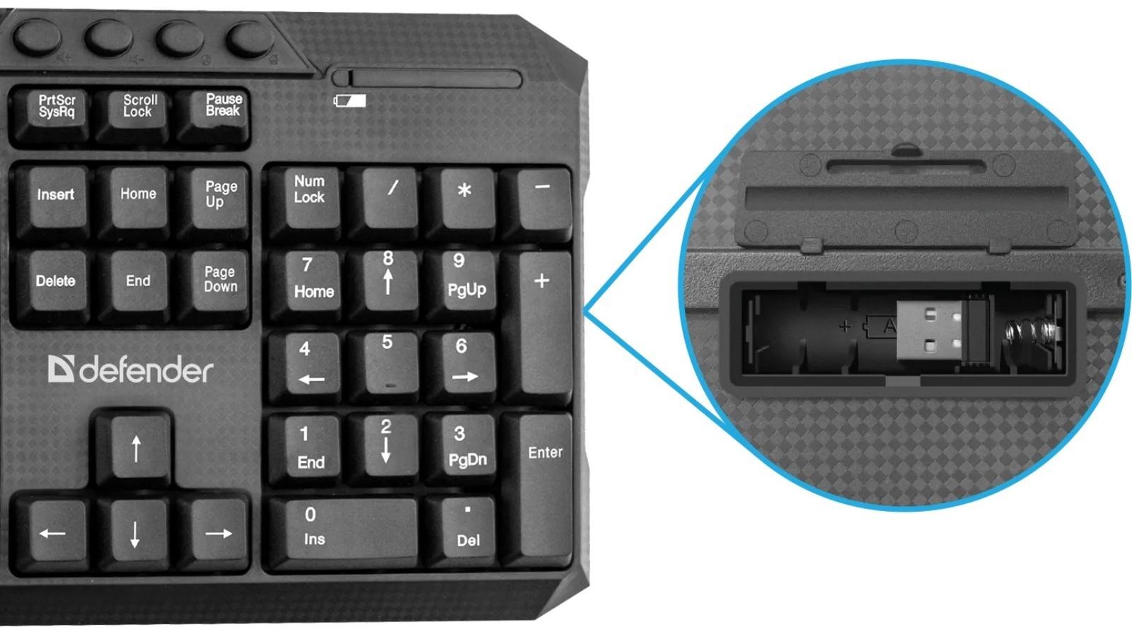 Комплект клавиатура и мышь DEFENDER Jakarta C-805, беспровод, мембран, 1600dpi, USB, черный