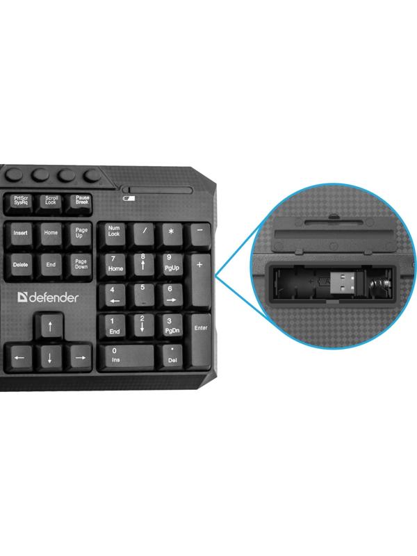 Комплект клавиатура и мышь DEFENDER Jakarta C-805, беспровод, мембран, 1600dpi, USB, черный
