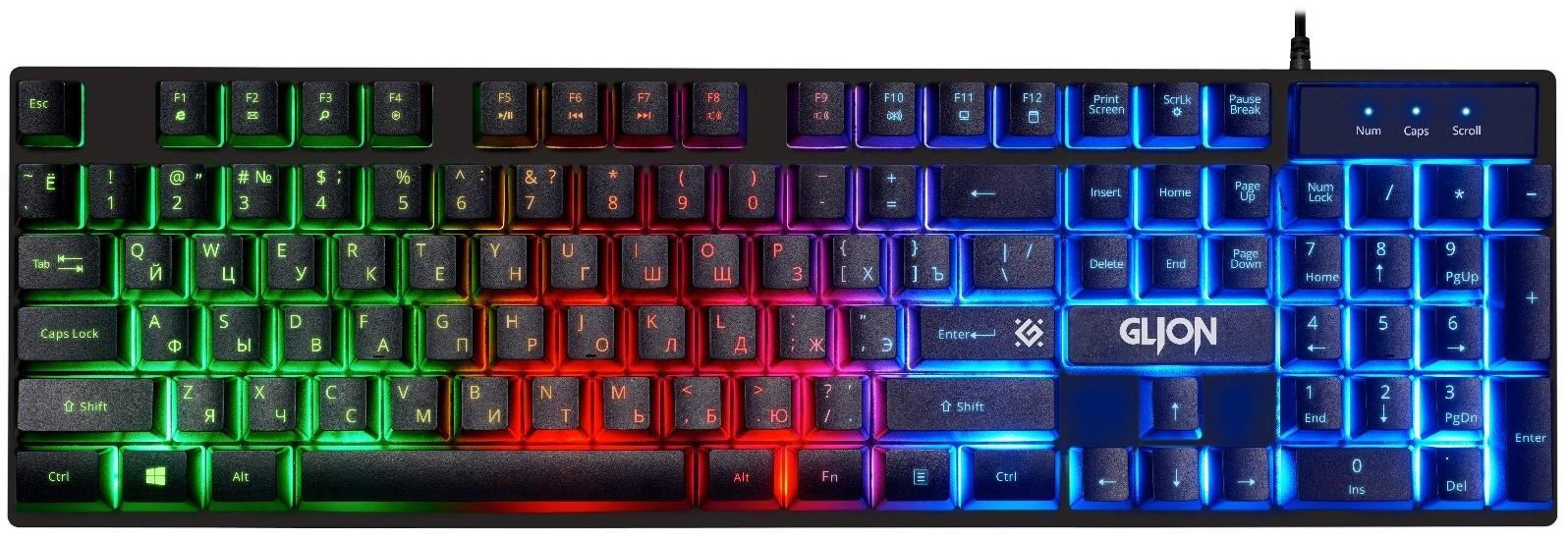 Комплект клавиатура и мышь DEFENDER Glion C-123, мембран, 1600dpi, USB, подсветка черный