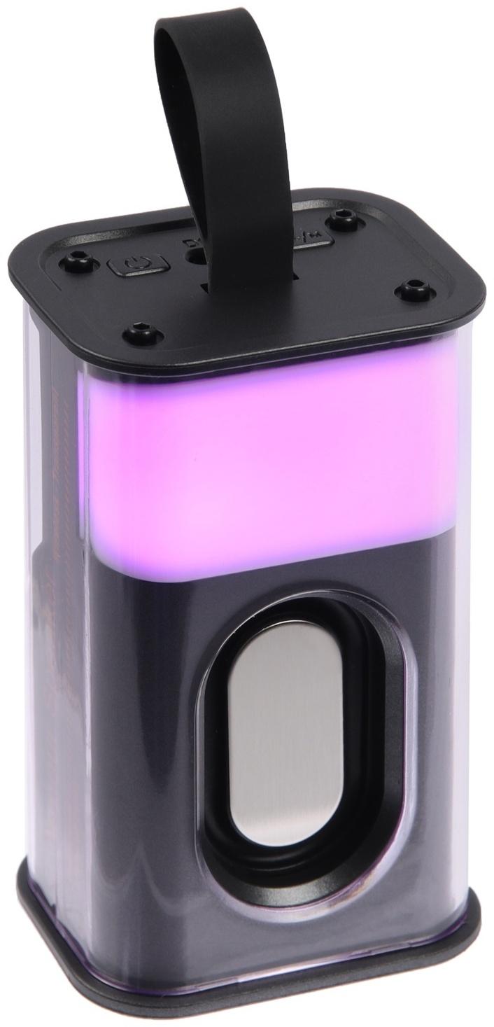 Портативная колонка K08, 5 Вт, прозрачная, подвес, 500 мАч, подсветка, чёрная