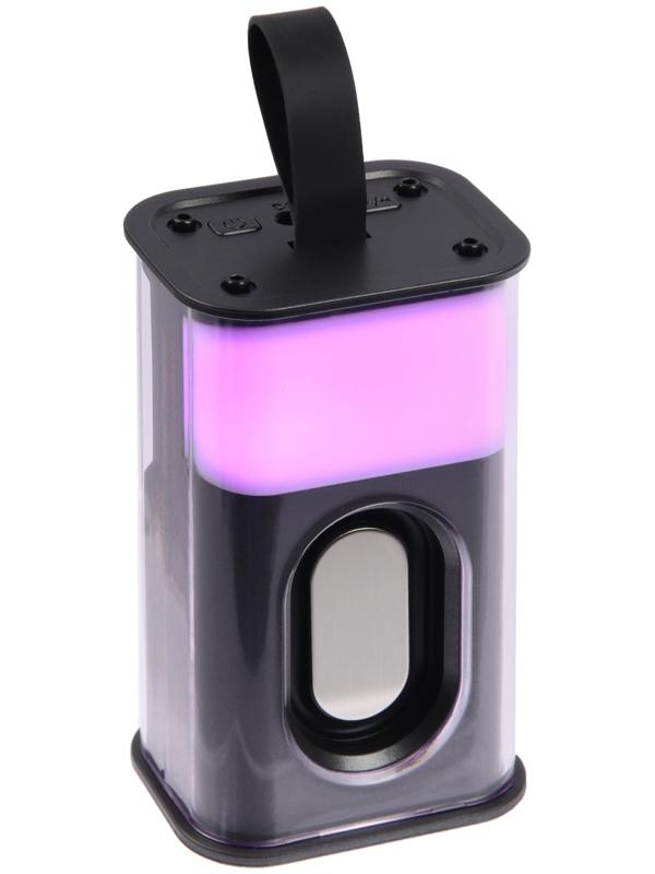 Портативная колонка K08, 5 Вт, прозрачная, подвес, 500 мАч, подсветка, чёрная