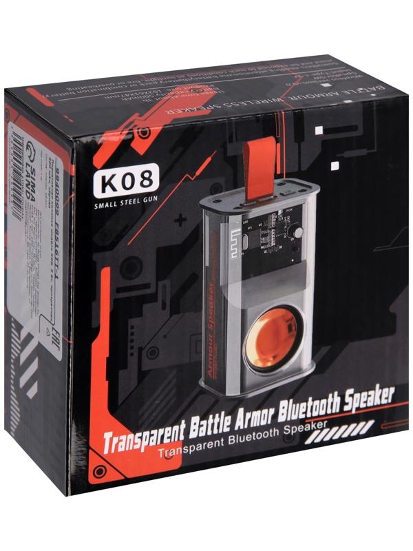 Портативная колонка K08, 5 Вт, прозрачная, подвес, 500 мАч, подсветка, чёрная