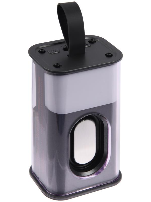 Портативная колонка K08, 5 Вт, прозрачная, подвес, 500 мАч, подсветка, чёрная