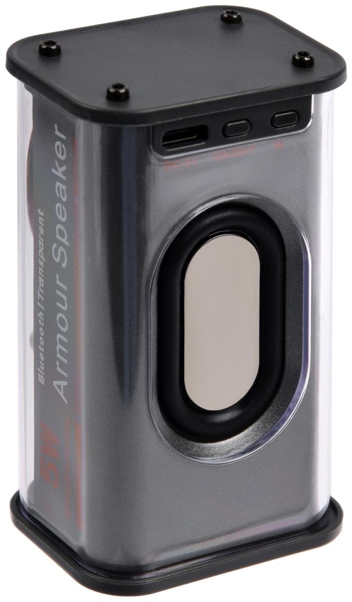 Портативная колонка К07, 5 Вт, прозрачная, 500 мАч, подсветка, чёрная