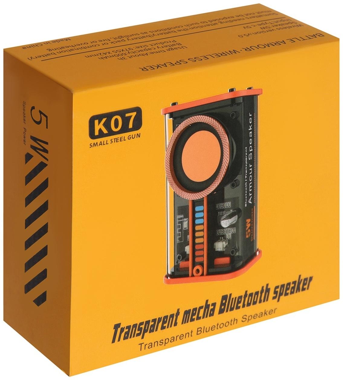 Портативная колонка К07, 5 Вт, прозрачная, 500 мАч, подсветка, чёрная