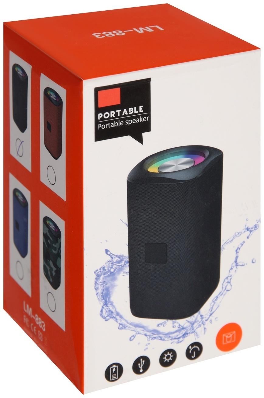Портативная колонка LM-883, 5 Вт, 500 мАч, подсветка, micro SD, хаки
