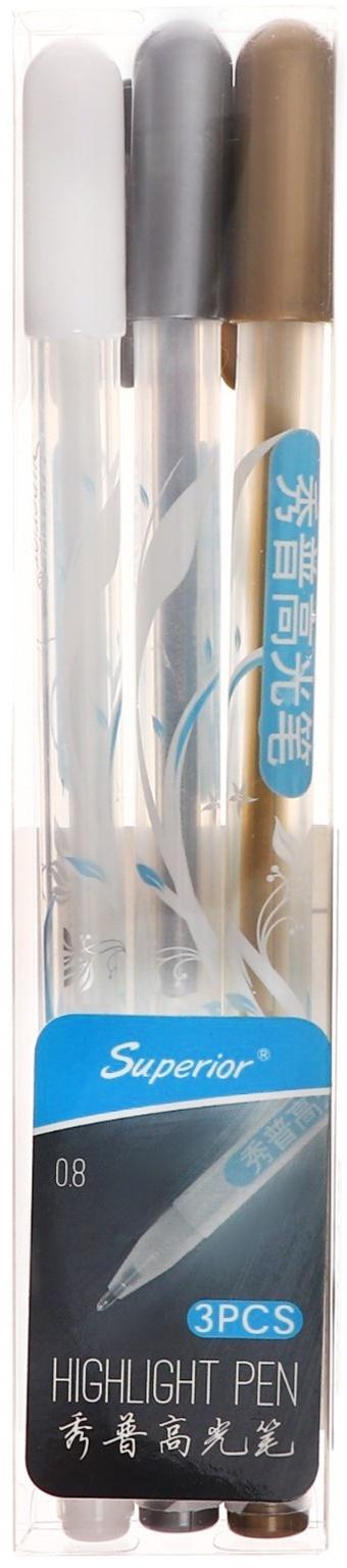 Набор гелевых ручек 3 цвета, белый, серебристый, золотой  MS-021