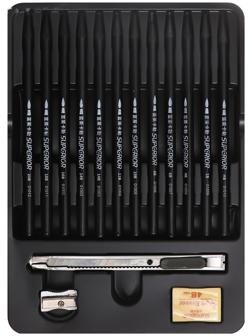 Карандаши цельнографитные черные 12 штук + ластик + точилка + нож канцелярский wgp-12