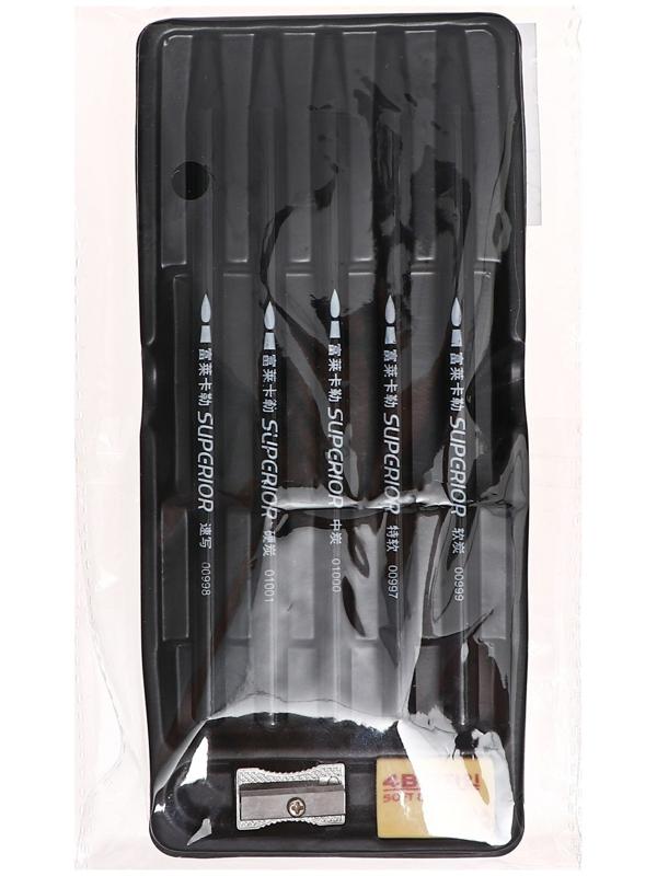 Карандаши цельнографитные черные 5 штук + ластик + точилка wcp-5