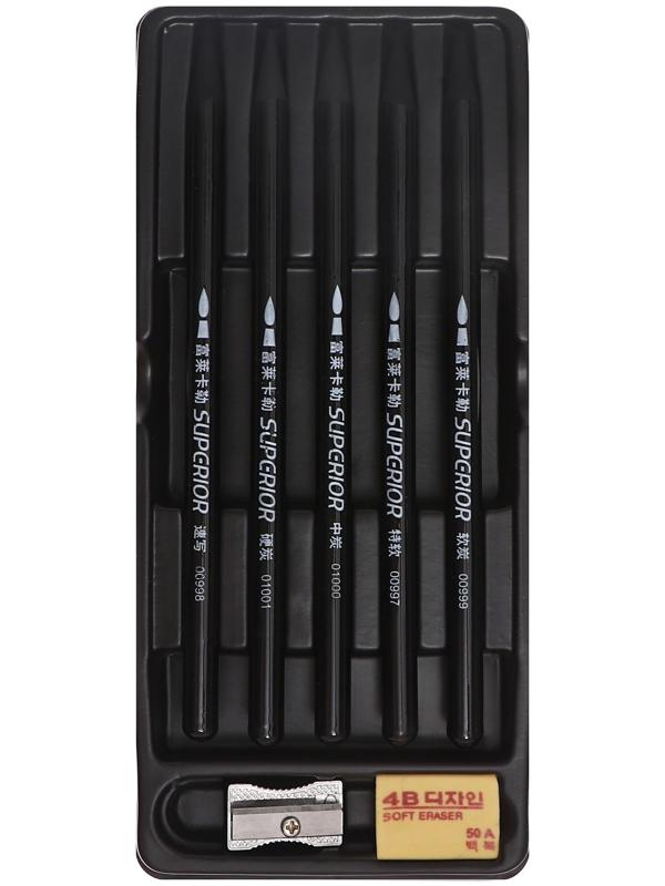 Карандаши цельнографитные черные 5 штук + ластик + точилка wcp-5