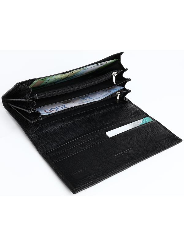 Кошелек жен 05-01-01, 19*3,5*9,5 см, 6 отд, 2 монет,  д/карт, д/монет, на магнитах, черный