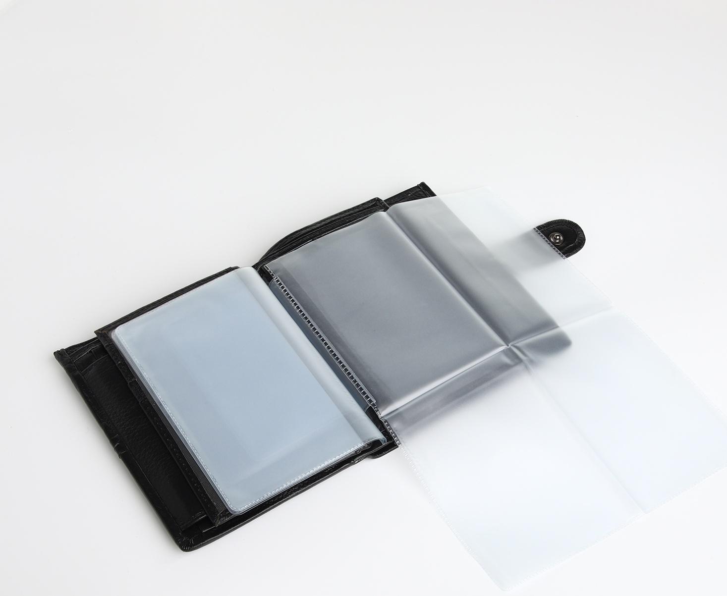 Портмоне на кнопке 3 в 1, отдел для автодокументов, паспорта, цвет чёрный