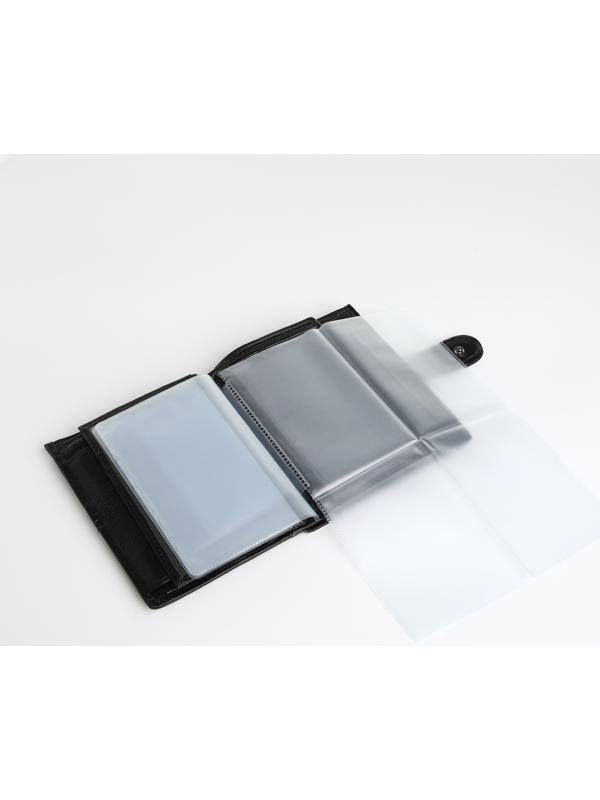 Портмоне на кнопке 3 в 1, отдел для автодокументов, паспорта, цвет чёрный