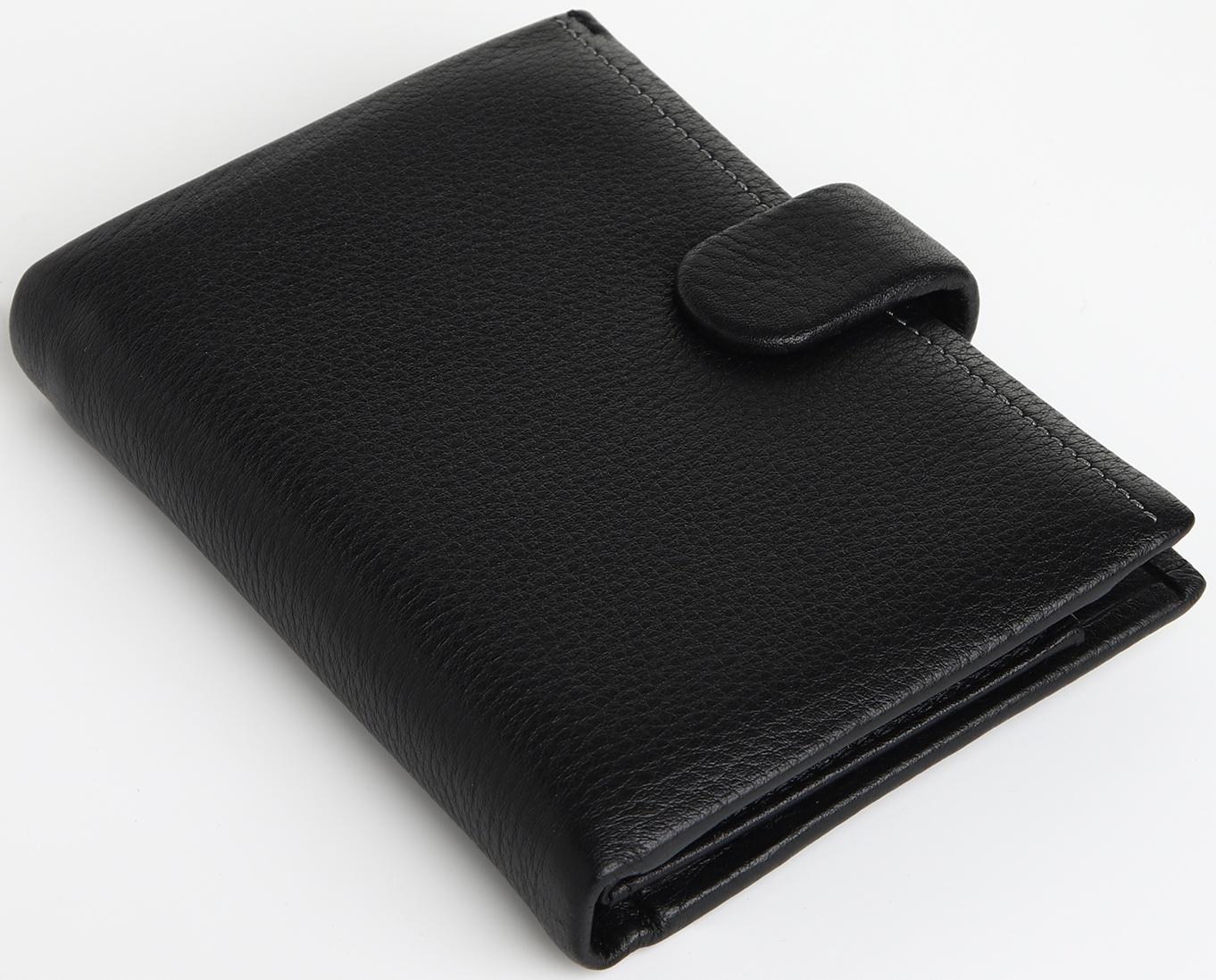 Портмоне на кнопке, отдел для автодокументов, цвет чёрный