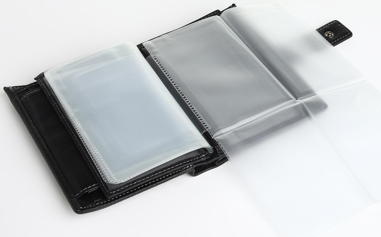 Портмоне на кнопке 3 в 1, отдел для автодокументов, паспорта, цвет чёрный