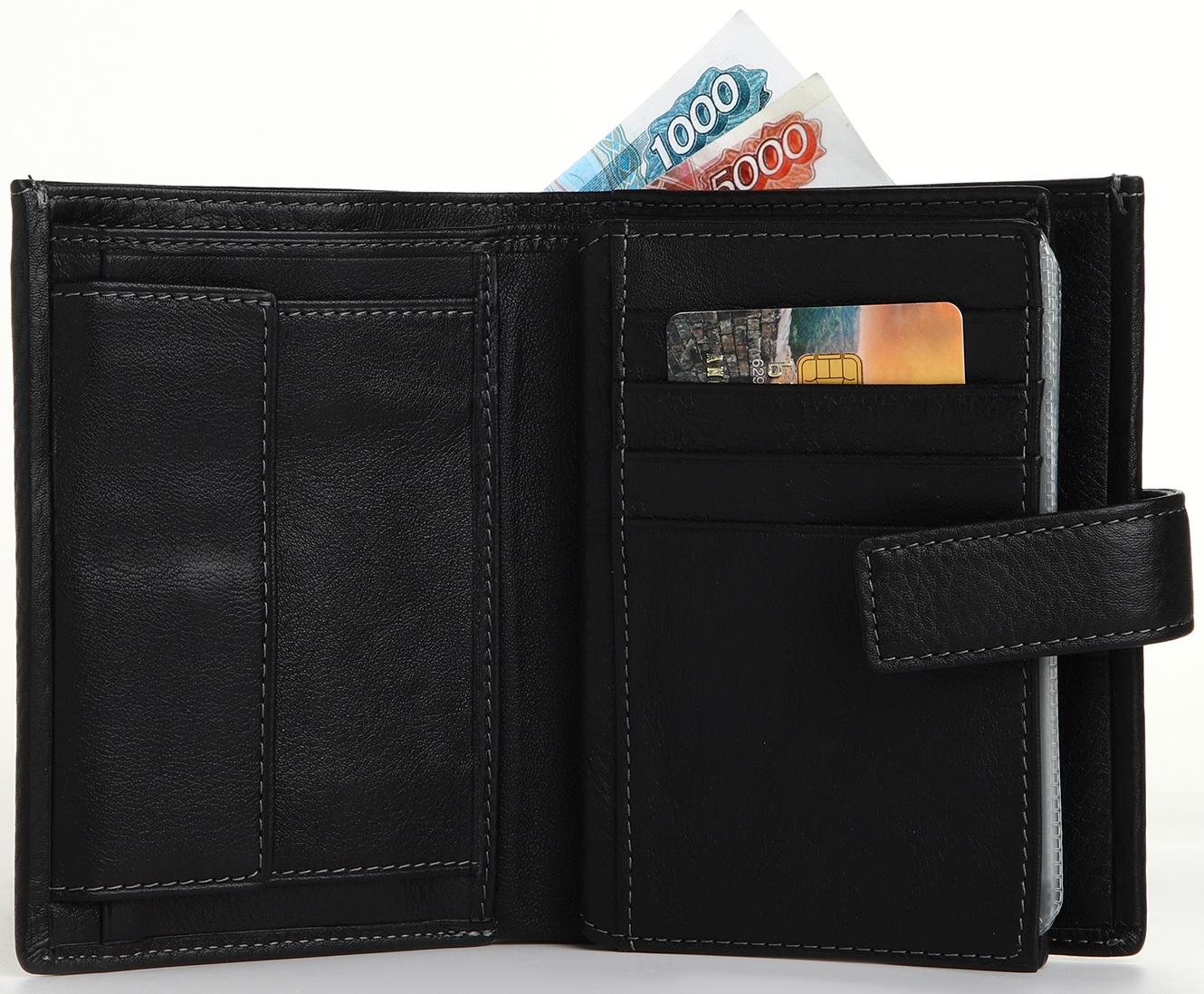 Портмоне на кнопке 3 в 1, отдел для автодокументов, паспорта, цвет чёрный