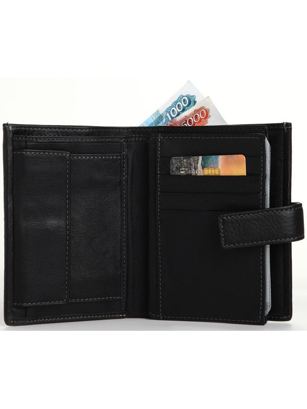 Портмоне на кнопке 3 в 1, отдел для автодокументов, паспорта, цвет чёрный