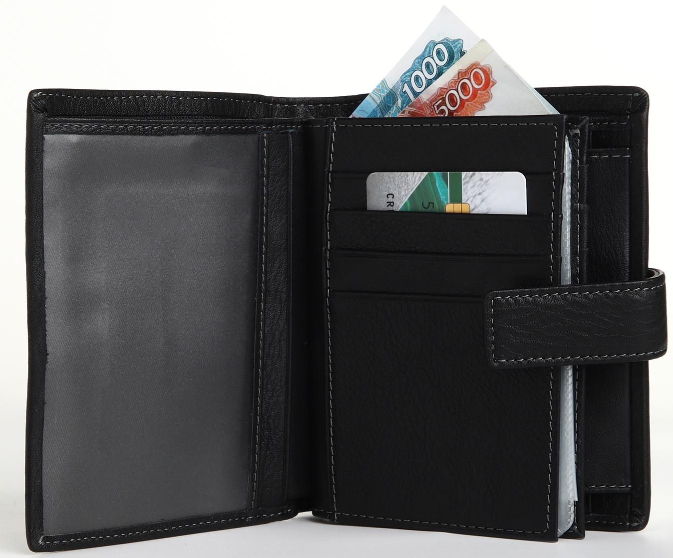 Портмоне на кнопке, отдел для автодокументов, цвет чёрный