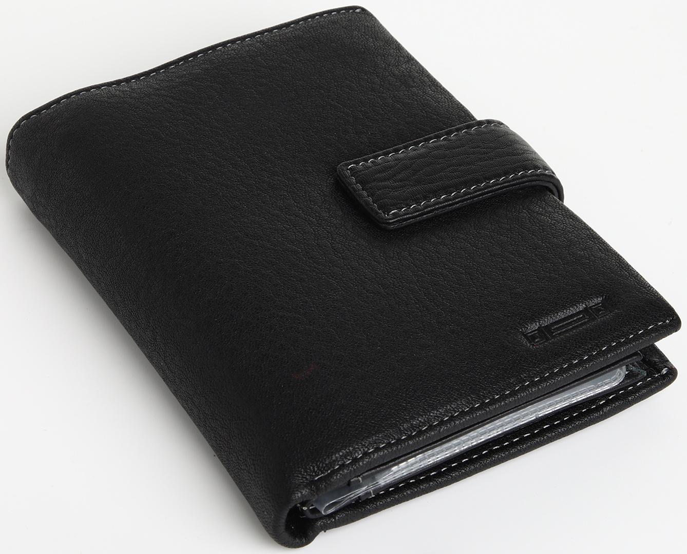 Портмоне на кнопке, отдел для автодокументов, цвет чёрный