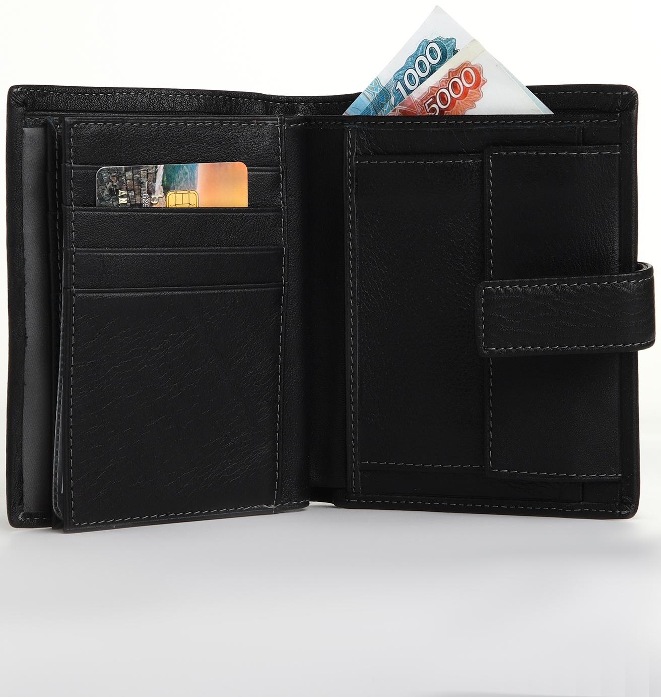 Портмоне на кнопке, отдел для автодокументов, цвет чёрный