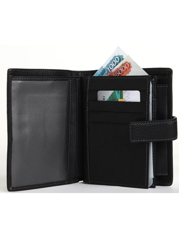 Портмоне на кнопке, отдел для автодокументов, цвет чёрный