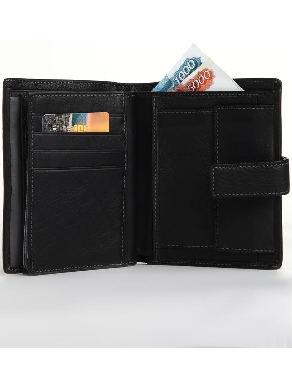 Портмоне на кнопке, отдел для автодокументов, цвет чёрный