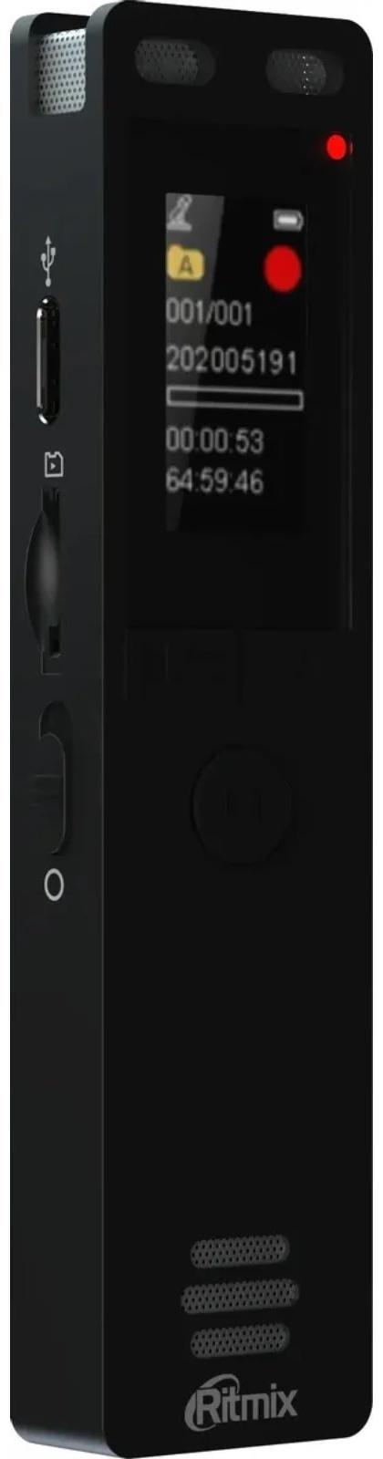 Диктофон RITMIX RR-155, 16Гб,micro SD, APE, MP3, WMA, FLAC, WAV, Jack 3.5, micro USB,черный