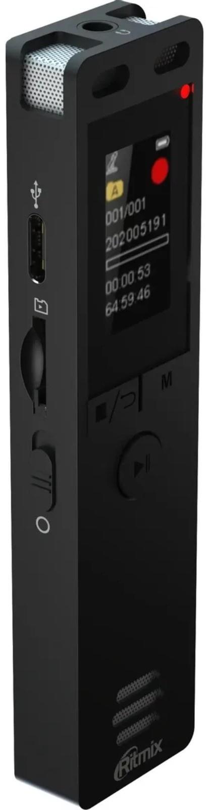 Диктофон RITMIX RR-155, 16Гб,micro SD, APE, MP3, WMA, FLAC, WAV, Jack 3.5, micro USB,черный
