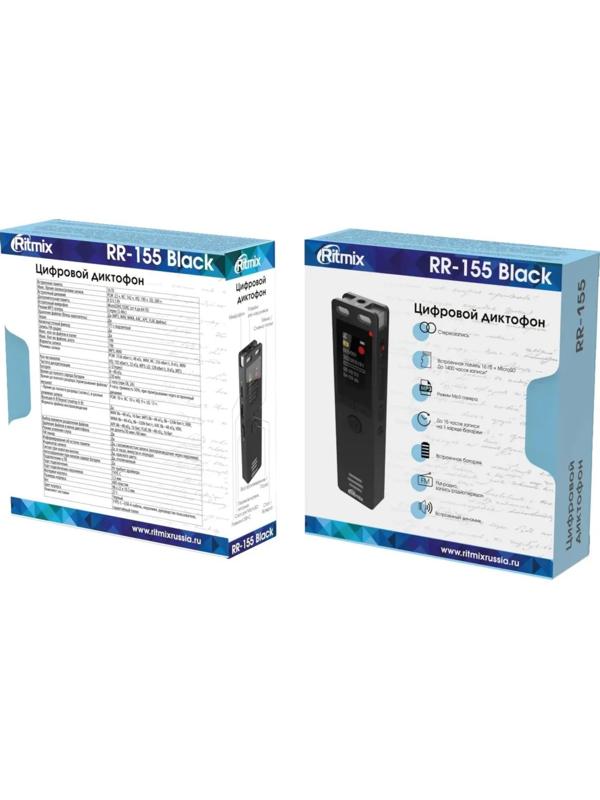 Диктофон RITMIX RR-155, 16Гб,micro SD, APE, MP3, WMA, FLAC, WAV, Jack 3.5, micro USB,черный