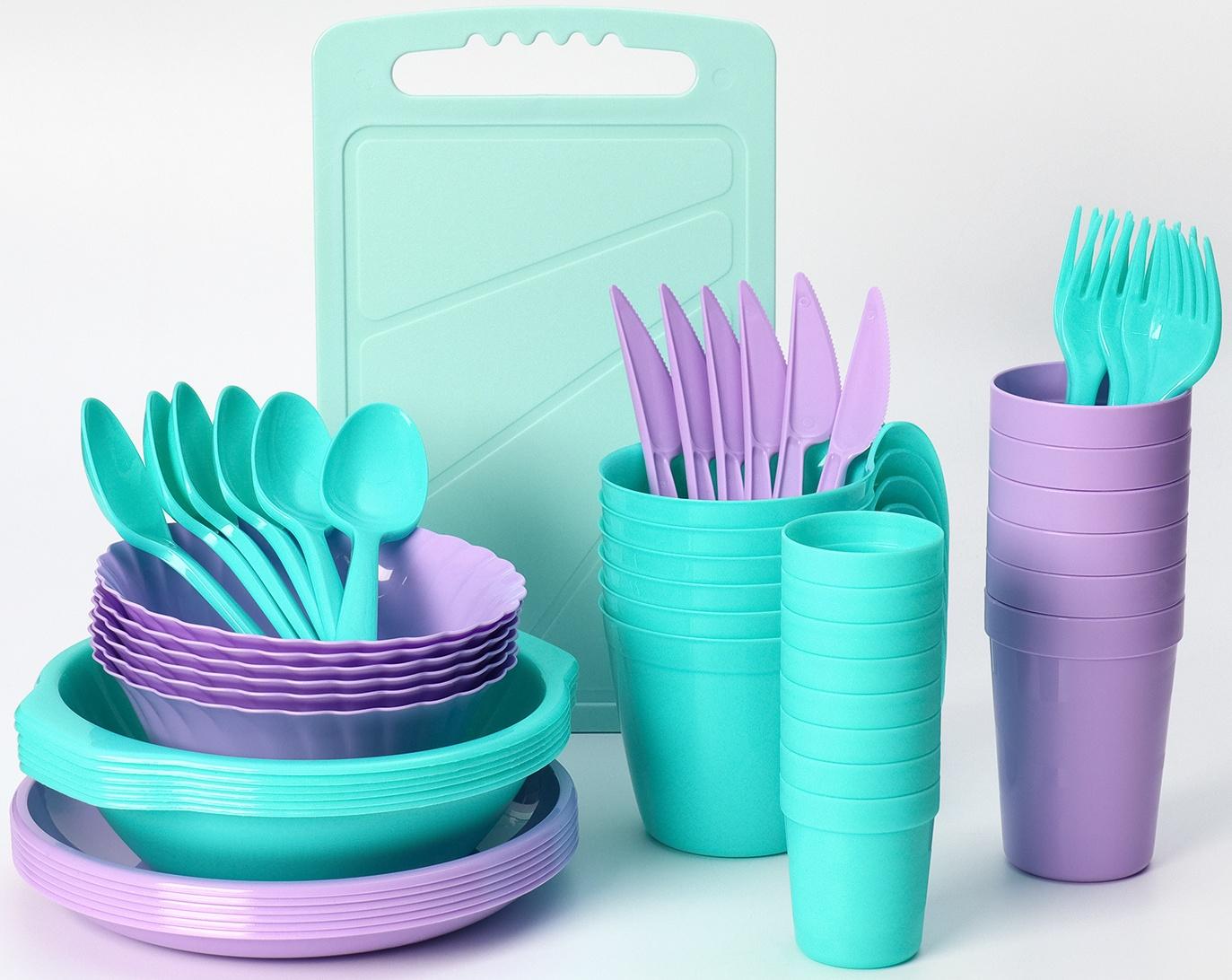 Набор посуды для пикника на 6 персон «Все за стол – 2», 52 предмета, цвет микс