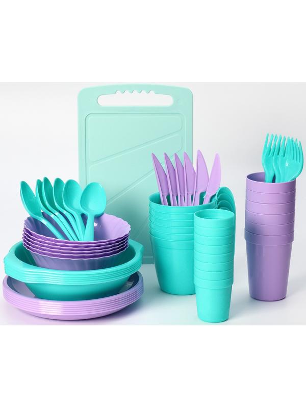 Набор посуды для пикника на 6 персон «Все за стол – 2», 52 предмета, цвет микс