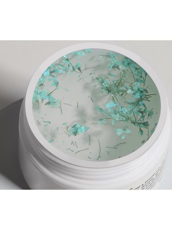 Гель для наращивания, с сухоцветами, 3-х фазный, 9 гр, LED/UV, цвет прозрачный/бирюзовый