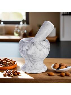 Ступка с пестиком из камня средняя, 250 мл, белый мрамор, в коробке