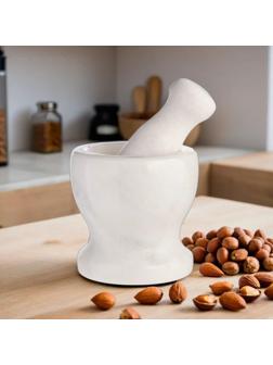 Ступка с пестиком из камня средняя, 250 мл, белая, в коробке