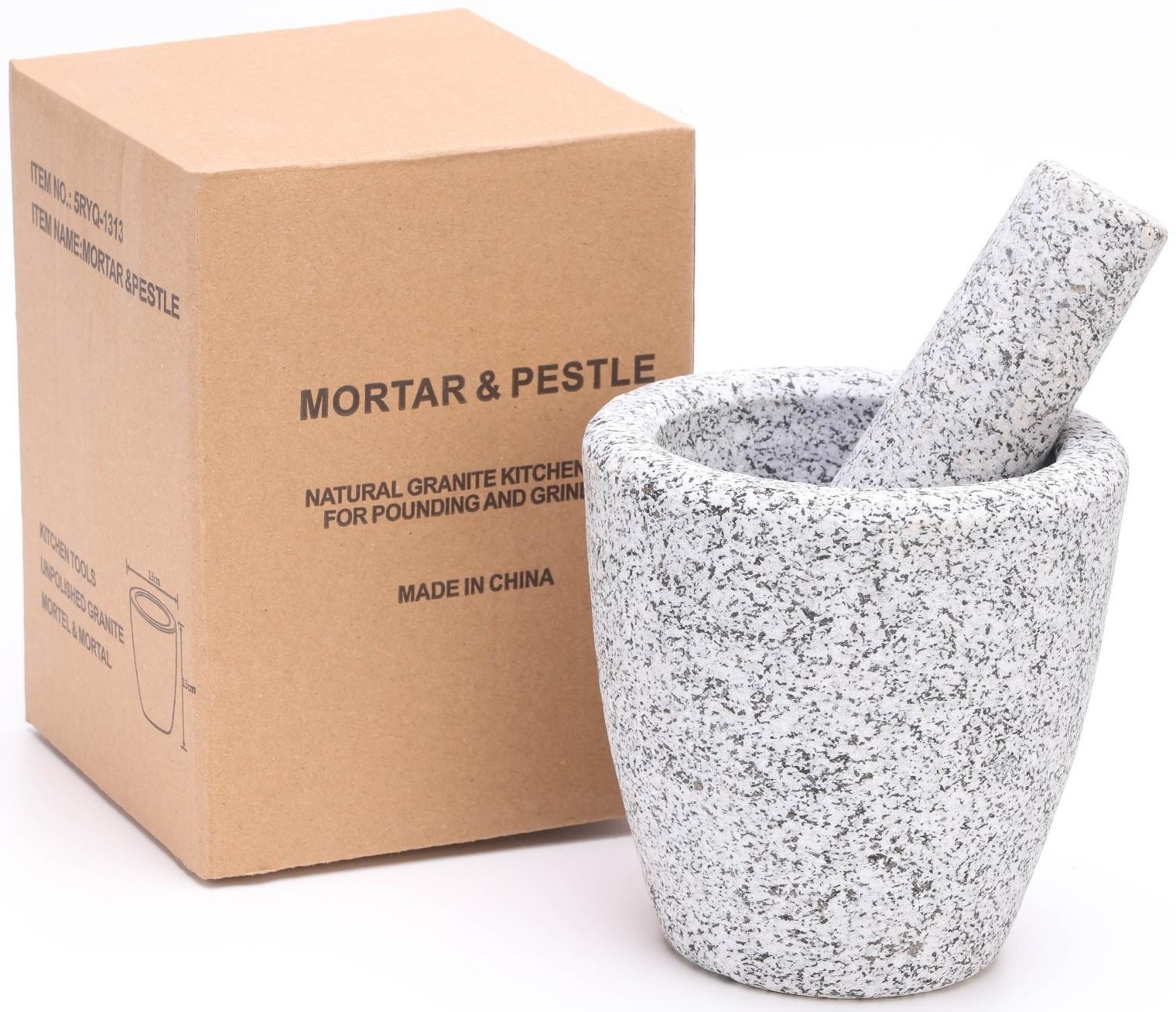 Ступка с пестиком из камня большая, 400 мл, серая, в коробке