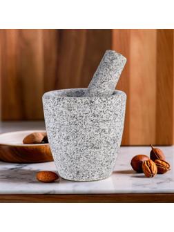 Ступка с пестиком из камня большая, 400 мл, серая, в коробке