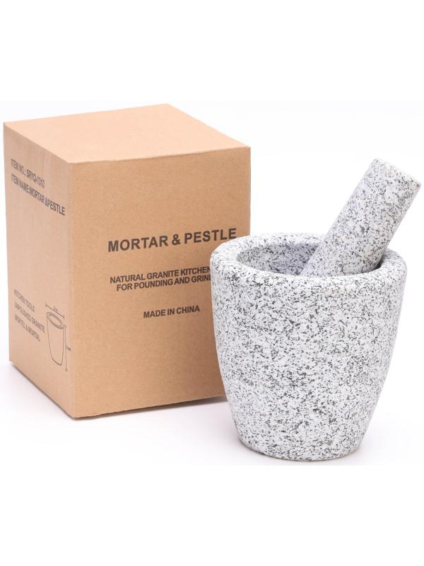 Ступка с пестиком из камня большая, 400 мл, серая, в коробке
