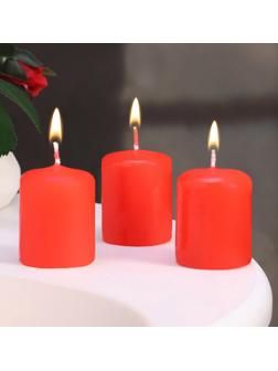 Набор свечей - цилиндров, 4х5 см, набор 3 шт, красная