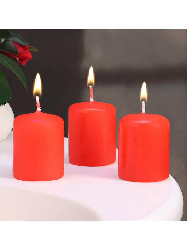 Набор свечей - цилиндров, 4х5 см, набор 3 шт, красная