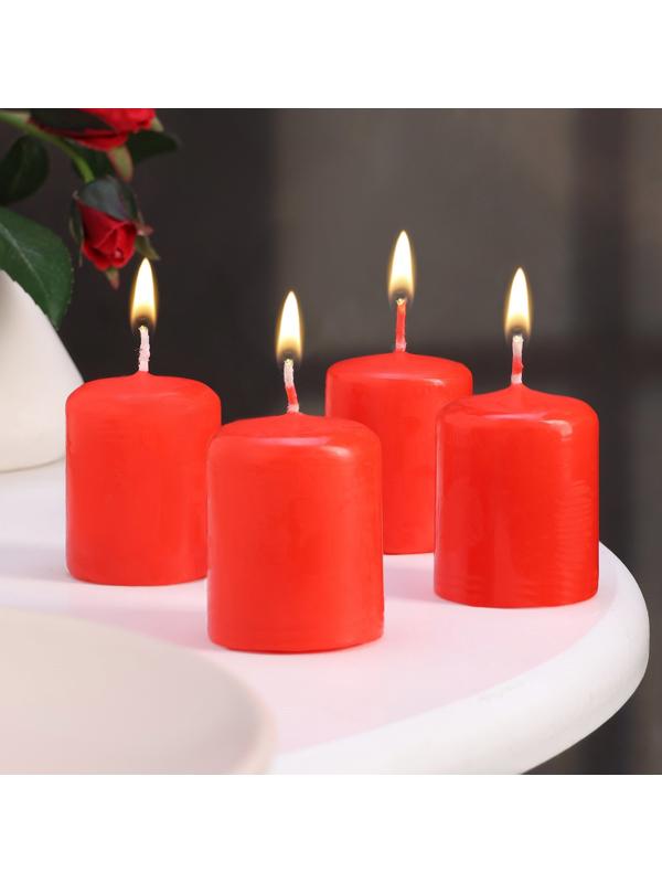Набор свечей - цилиндров, 4х5 см, набор 4 шт, красная