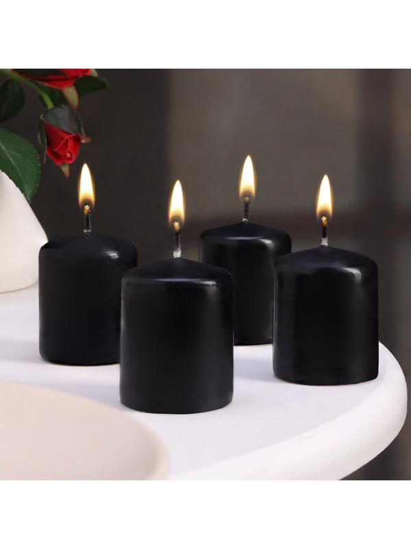 Набор свечей - цилиндров, 4х5 см, набор 4 шт, черная